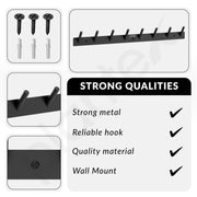 Plantex Wall Hooks for Hanging Cloth/Stainless Steel Towel Hangers/Bathroom Robe Hooks/Door Hangers/Round Wall Hook/Hook Rail for Hanging Keys - 8 Hooks (Pack of 3, Z-Black)