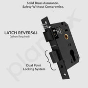 Plantex Heavy-Duty Door Lock/Door Handle Set with 3 Years of Warranty/Mortise Lock with 3 Keys, Brass Lockbody & Cylinder (8135 - Z-Black)