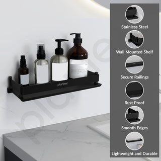 Plantex Stainless Steel Bathroom Shelf/Rack/Bathroom Organizer with Drill/Kitchen Storage Shelf/Wall Mounted Washroom Accessories (Matt Black - 12x5 inches)