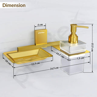 Plantex 304 Grade Stainless Steel Soap Holder with Liquid Dispenser/Shampoo Dispenser/Bathroom Accessories - Crystal (PVD Gold)