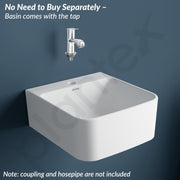 Plantex Ceramic Basin with Stainless Steel Pillar Cock/Wall Hung Basin/Deck Mount Tap/Basin for Bathroom - (Roma - Combo)