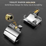 Plantex Paper Holder for Bathroom/Pure Brass Toilet Paper Holder With Lid/Tissue Paper Roll Holder/Bathroom Accessories - Pack of 1 (APS-DL-21, Chrome)
