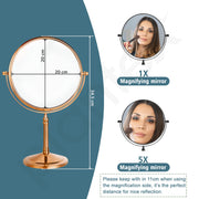 Plantex Stainless Steel Magnifying Tabletop Round Mirror/Shaving Mirror For Bathroom/Zoom Mirror For Bathroom/Makeup Mirror With Stand/Shaving Mirror Magnifying/Dual-Side 360 Swivel Mirror- Rose Gold