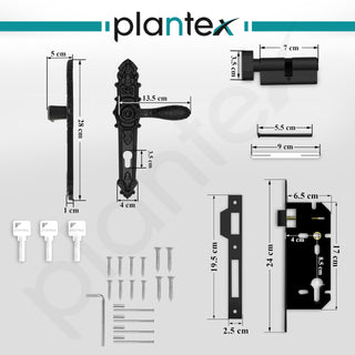 Plantex Heavy-Duty Door Lock Set for Main Door/Locks Handle Set with 3 Years of Warranty/Mortise Lock with 3 Keys, Brass Lock-Body & Cylinder(658- Black)