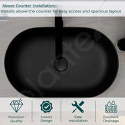 Plantex Ceramic Basin/Rectangle Tabletop Wash Basin for Bathroom/Washbasin Sink for Home/Office/Restaurant (Black Matt - 21 x 14 x 6 Inch)
