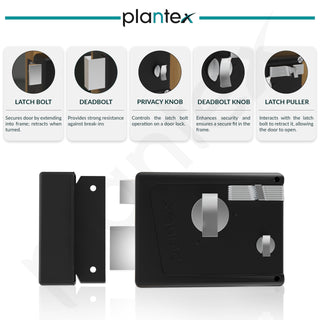 Plantex Heavy Duty Night Latch Door Lock with Key & Knob for Main Door/Inside Opening for Home,Hotel,Office - Pack of 1 (Z-Black)