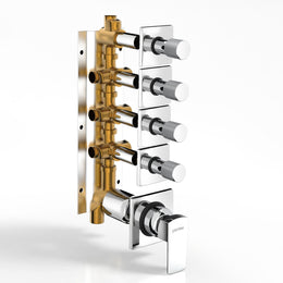 Plantex 4 Way Thermostatic Shower Diverter/Pure Brass Concealed & Exposed 4-Outlet Mixer Valve Body/Multi-Function Bathroom Diverter with Button Control - (Kubix Primium-2588)