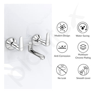 Plantex Pure Brass Non Telephonic Wall Mixer with Water Saving Nozzle/Mixer Tap for Bathroom with Brass Wall Flange and Teflon Tape (Dol-2319-Chrome)