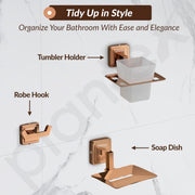 Plantex 304 Grade Stainless Steel Towel Rack for Bathroom/Soap Dish/Napkin Ring/Tumbler Holder/Robe Hook/Decan Bathroom Accessories -(Set of 5, Rose Gold)