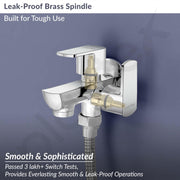 Plantex Two Way Tap for Washing Machine/Quarter Turn 2 in 1 Bib Cock/Wash Basin tap with Teflon Tape and Wall Flange/2 Way Bathroom Tap with Brass Spindle -(Saga-Chrome)