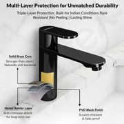Plantex Pure Brass Pillar Tap for Wash Basin with Water Saving Nozzle/Wash Basin Tap/Pillar Cocke Tap with 7 Year Warranty by Plantex(ORN-203-PVD Black)
