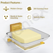 Plantex 304 Grade Stainless Steel Glass Soap Dish/Soap Stand/Soap Holder/Bathroom Accessories - Crystal (PVD Gold)