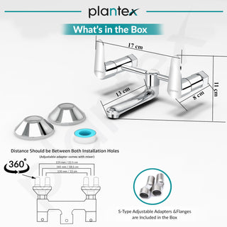 Plantex Pure Brass Non Telephonic Wall Mixer with Water Saving Nozzle/Mixer Tap for Bathroom with Brass Wall Flange and Teflon Tape (Dol-2319-Chrome)