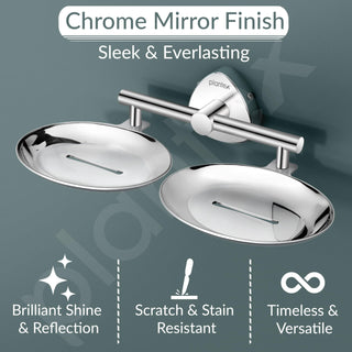 Plantex J4 Stainless Steel Double Soap Dish for Bathroom/Soap Holder for Bathroom/Wall Mounted Soap Holder/Bathroom Accessories (Chrome Finish) Angel
