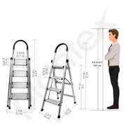 Plantex Surestep 4 Step Aluminum Ladder for Home/Non-Slip Wide-Step Foldable Ladder with Knee Guard, PVC Shoes and Cross Bars (Anodize-Silver)
