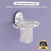 Plantex 304 Grade Stainless Steel Tumbler Holder Stand with Space for Toothbrush Holder/Bathroom Accessories - Olive (Chrome)