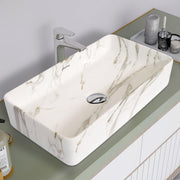 Plantex Wash Basin for Bathroom/Ceramic Tabletop WashBasin/Sink/Basin for Bathroom/Restaurant, Hotel (Marble Finish, 24 x 13 x 5 Inch)