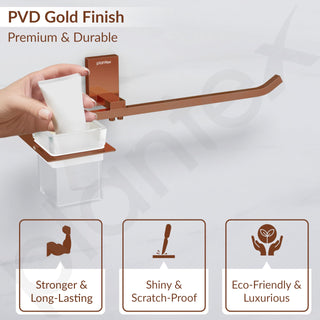 Plantex 304 Grade Stainless Steel Towel Ring with Tumbler Holder/Wash Basin Towel Hanger/Toothbrush HolderBathroom Accessories (Crystal - PVD Rose Gold)