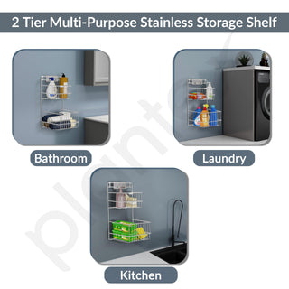 Plantex Self Adhesive Shelf/Stainless Steel Bathroom Detergent Holder/Bathroom Organiser Without Drill/Under The Sink Detergent Holder/Multipurpose Shelf (Large,Chrome)
