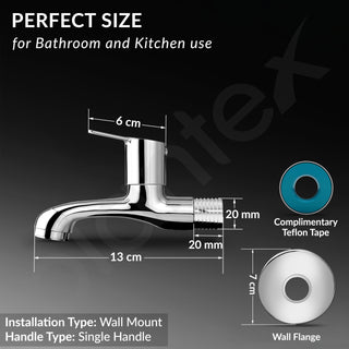 Plantex Bib Cock Tap for Bathroom/Long Body Taps/Wall Mount Tap for Wash Basin with Teflon Tape & Wall Flange - Pack of 1 (Rio, Chrome)