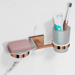 Plantex 304 Stainless Steel Benz Soap and Brush Holder Stand for Bathroom and Wash Basin - Bathroom Accessories (Rose Gold)