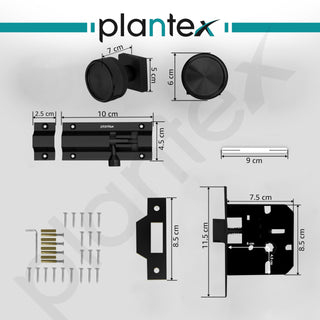 Plantex Heavy Duty Door Lock – Bathroom Door Lock/Mortise Keyless Knob Handle Set for Home/Bathroom/Store Room/Balcony/Office with Baby Latch (604 - Black)
