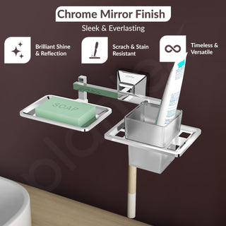 Plantex 304 Grade Stainless Steel 2in1 Soap Holder with Tumbler Holder/Bathroom Accessories - Pack of 1, Squaro (Chrome)