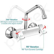 Plantex Pure Brass Sink Mixer Tap for Kitchen Hot & Cold/ 360Ãƒâ€šÃ‚Â° Swivel Spout Kitchen Sink Tap with Brass Wall Flange & Teflon Tape -7 Year Warranty