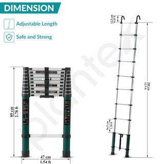 Plantex 3.8m (12.5 ft.) Aluminium Telescopic Ladder/10-Steps Portable Ladder with Removable Hooks/Foldable Multipurpose Collapsible Ladder for Home & Outdoor Use/2 Years of Warranty By Plantex-(Green)