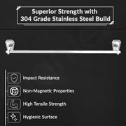 Plantex Towel Rod for Bathroom/304 Grade Stainless Steel Towel Bar/Towel Stand/24 Inch Towel Hanger/Bathroom Accessories - Pack of 1 (PM-2402, Chrome)