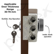 Plantex Brass Tri-Bolt Lock For Main Door/Heavy Duty Door Lock With 4 Keys/Suitable On Single Door For Home/Office/Hotel - 5 Years Warranty (Satin White & Chrome )