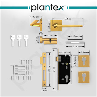 Plantex Premium Door Lock with 3 Years of Warranty by Plantex/Main Door Lock for Home/Mortise Lock for Door - Main Door Lock Set (7105 - Gold)