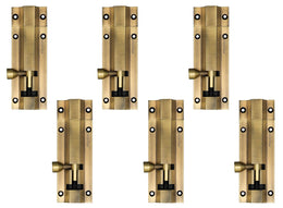Plantex Stainless Steel Tower Bolt/Tower Bolt for Home,Offices Doors and Windows/Tower Bolt for Main Door/Door Latch/Kundi/Chitakini/Door Latch for Windows - Pack of 6 (Brass Finish, 4 inch)