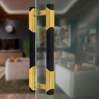 Plantex 14 Inch Main Door Handle/Aluminium Door Handle/Pull-Push Door Handle/Door Accessories (Pack of 1, Black & Gold)