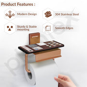 Plantex 304 Grade Stainless Steel Stylish and Durable Toilet Paper Stand/Bathroom Tissue Paper Holder with Mobile Stand/Bathroom Accessories (Crystal,PVD Rose Gold)