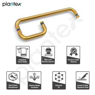 Plantex Shower Door Handle/Stainless Steel Towel Bar Combination/Towel Holder for Glass Shower Door and Bath Door Pull Handle - Pack of 1 (PVD Gold)