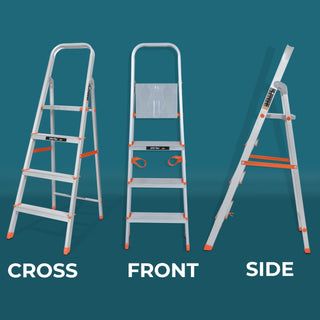 Plantex Legend 4 Step Ladder for Home/Anti-Slip Steps/Easy to Fold Aluminium Ladder/Capacity Upto 150 kg (Orange-Silver)