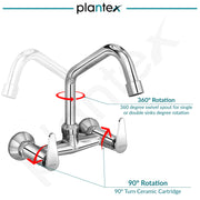 Plantex LEA-714 Pure Brass Sink Mixer Tap Hot and Cold/Kitchen Sink Tap/Mixer Tap for Kitchen Sink with Brass Wall Flange and Teflon Tape- (LEA-714 -Chrome)