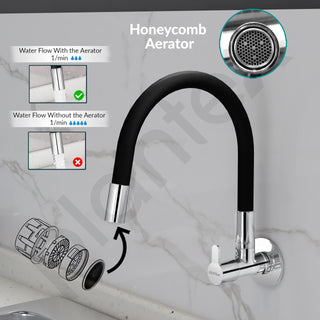 Plantex Pure Brass Kitchen Sink Tap with Brass Wall Flange and Teflon Tape/Wall Mount Kitchen Sink Faucet with Water Saving Aerator - 7 Year Warranty-(FLO-810B)