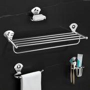 Plantex High-Grade Stainless Steel 4pcs Bathroom Accessories Set- Towel Rack/Tumbler Holder/Soap Dish Stand/Napkin Ring/Bathroom Organiser Set of 4(Chrome)
