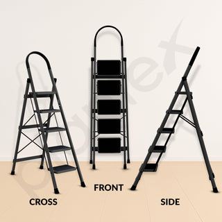 Plantex Steel Ladder for Home/Strong Foldable Wide 5 Step Ladder/Anti-Skid 5 Step Ladder - (Apex - Black)