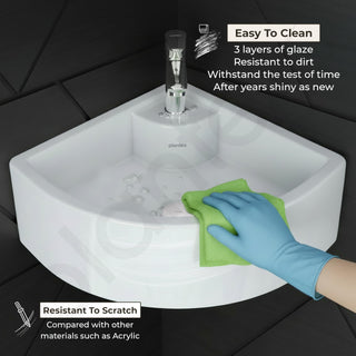 Plantex White Ceramic Corner Washbasin/Wall Mount Basin for Bathroom/Wall Hung Wash Basin/Small Corner Sink/10 Years Glaze Warranty by Plantex (Cornia - 16 x 16 x 10 Inch)