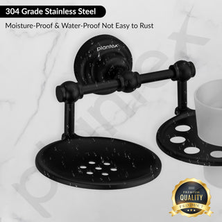 Plantex 304 Stainless Steel Skyllo Soap and Brush Holder Stand for Bathroom and Wash Basin (Black)