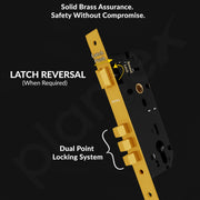 Plantex Mortise Door lock/Main Door Lock with 3 Years of  Warranty/Door handle lock set Brass Lock Body & Cylinder  (7135, PVD Gold)