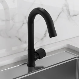 Plantex Swan Neck for Bathroom with Brass Spindle/Pillar Cock Water Tap/Table Top Basin Tap with Teflon Tape - Pack of 1 (Black)