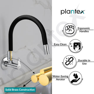 Plantex Pure Brass Kitchen Sink Tap with Brass Wall Flange and Teflon Tape/Wall Mount Kitchen Sink Faucet with Water Saving Aerator - 7 Year Warranty-(FLO-810B)