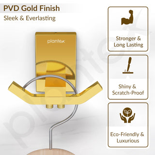 Plantex 304 Grade Stainless Steel Robe Hook/Cloth Towel Hanger/Door Hanger Hook/Bathroom Accessories - Pack of 1 (Crystal, PVD Gold)
