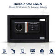 Plantex 13 Ltr. Safe Locker For Home/Digital Locker/Electronic Safety Locker with Master & User Dual Code Access with Emergency Key/2 Years Warranty By Plantex (Black)
