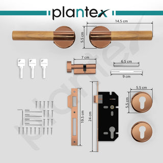 Plantex Premium Door Lock with 3 Years of Warranty - Main Door Lock Set (PVD Rose Gold & Wood Finish)