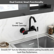 Plantex Sink Mixer Tap for Kitchen with 360Â° Swivel Spout/Hot and Cold Water Tap with Wall Flange and Teflon Tape/Brass Spindle Sink Tap (Saga-Black)